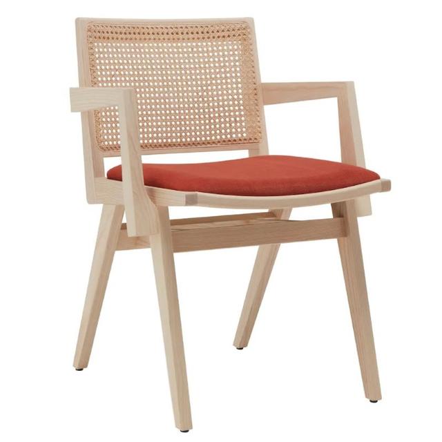 Dorothea Armchair, Upholstered Seat, Cane Back
