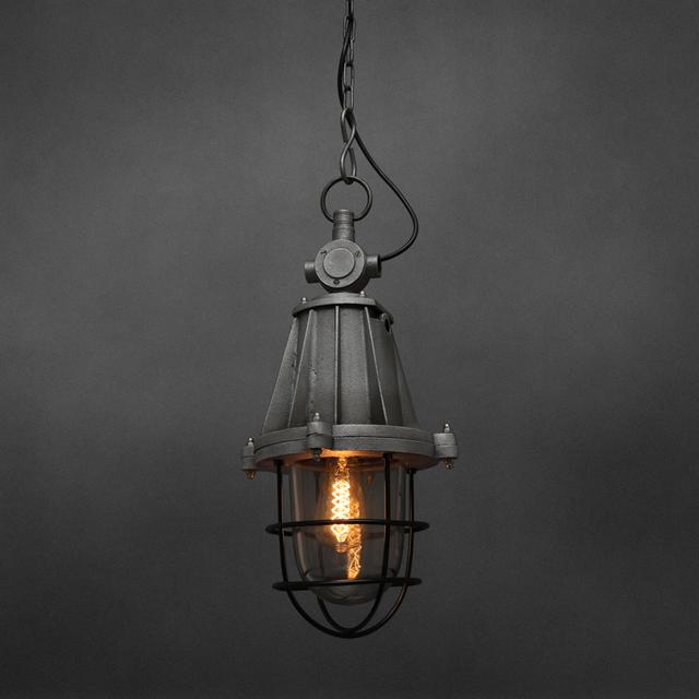 Caged Industrial Pendant In Weathered Antique Aluminium