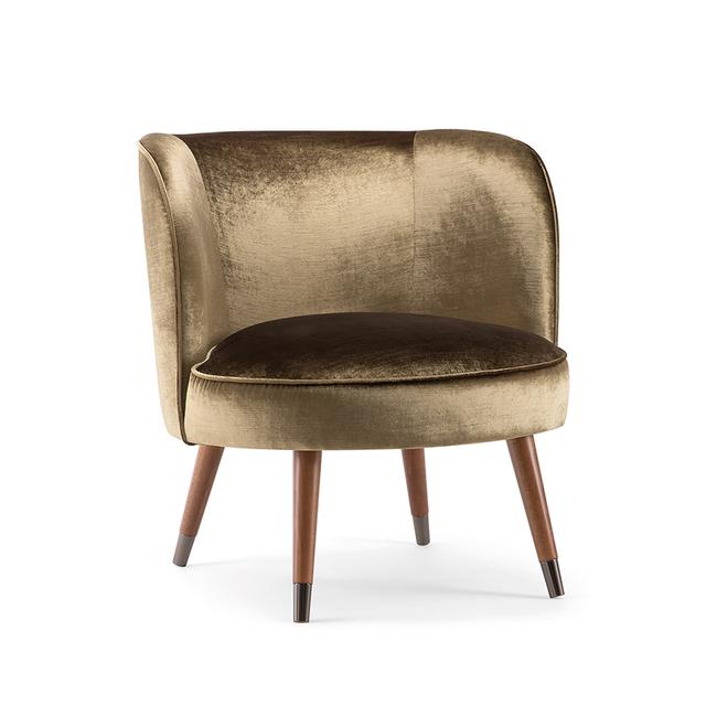 Candy Lounge Chair, Wood Legs, Metal Caps