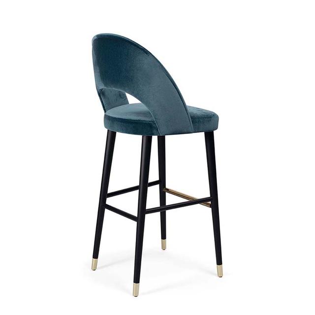 Artù Bar Stool, Upholstered, With Brass Footcaps