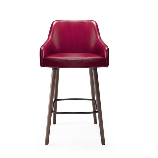Yvonne Beta Bar Stool, Low Arms, Wood Legs