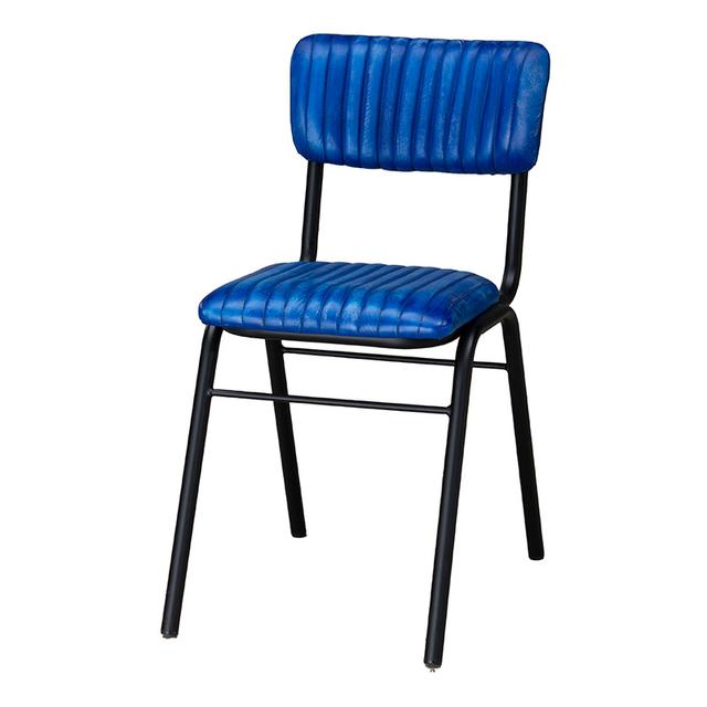 School Side Chair In Leather, Vintage Blue