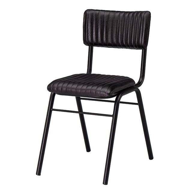 School Side Chair In Leather, Vintage Black