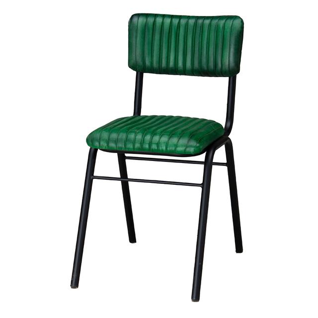 School Side Chair In Leather, Vintage Green