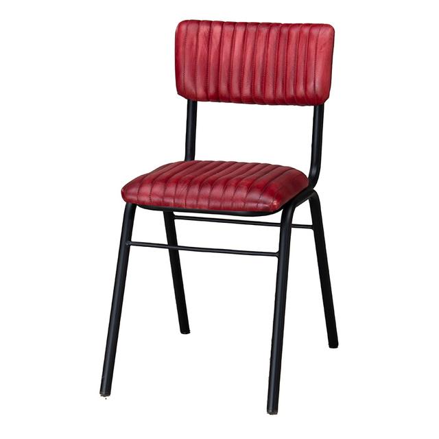 School Side Chair In Leather, Vintage Red