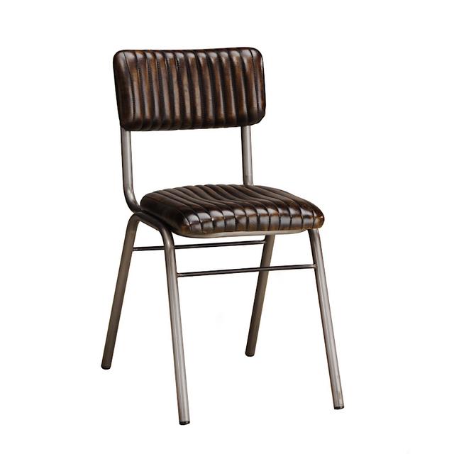 School Side Chair In Leather, Dark Vintage