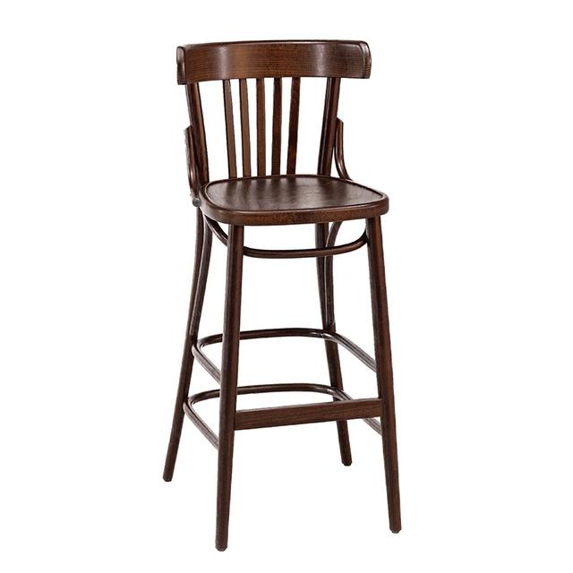 Slat Back Bentwood Bar Stool In Walnut, Wood Seat