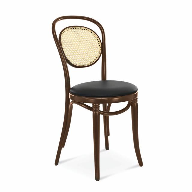 Bentwood No 10 Side Chair In Walnut, Upholstered Seat, Cane Back
