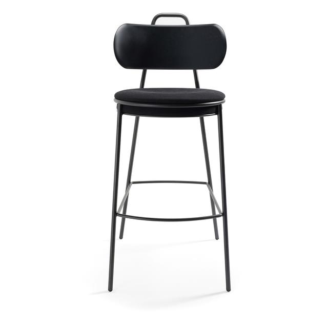 Eman Bar Stool, Upholstered Seat and Wooden Back