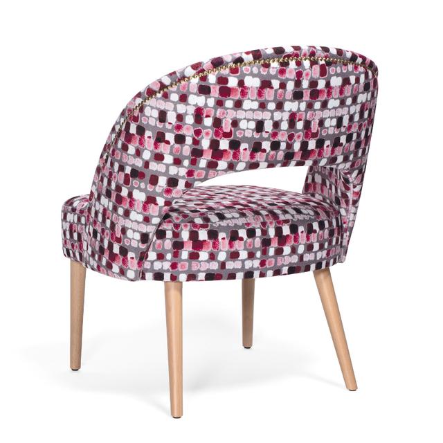Artù Lounge Chair, Upholstered, With Brass Studding