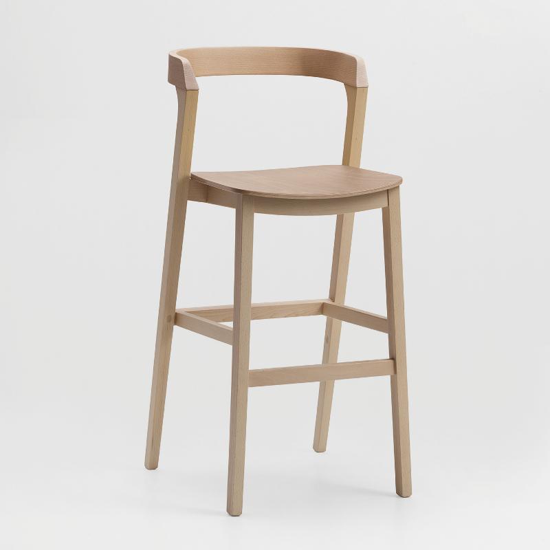 Arco bar stool with wooden seat and back 