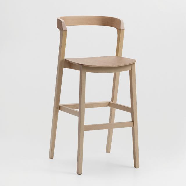 Arco Bar Stool, Wooden Seat and Back