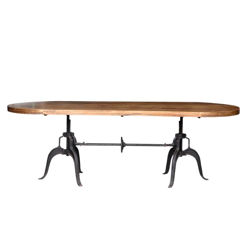 Adjustable Industrial table with iron frame and reclaimed pine top