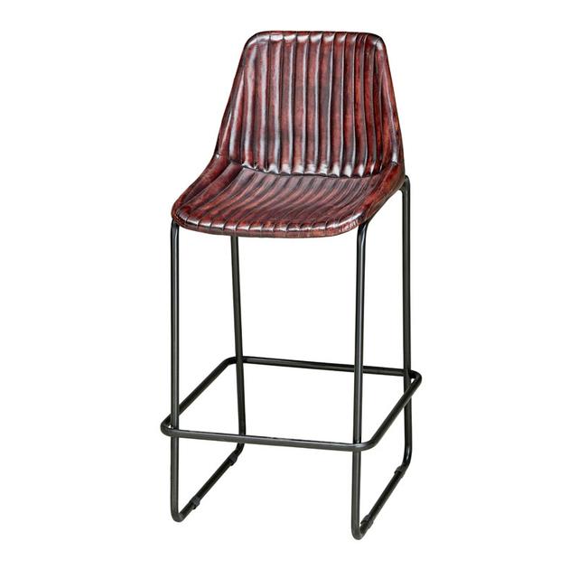 Soho Bar Stool With Antiqued Ribbed Leather