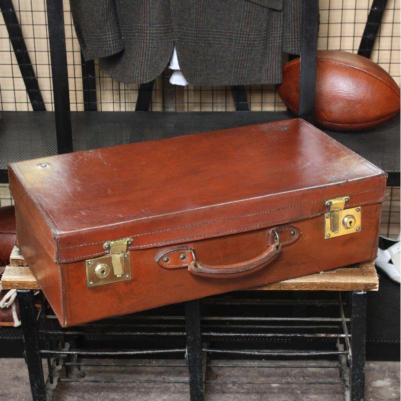 Vintage brown leather suitcase Image 1