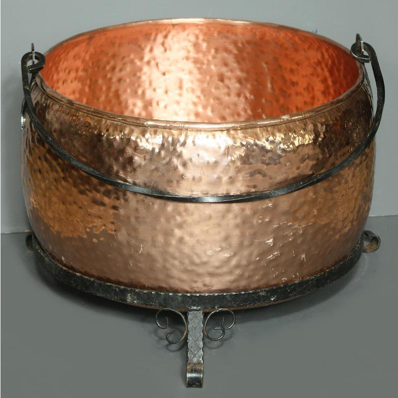 Copper log bin in iron stand Image 1