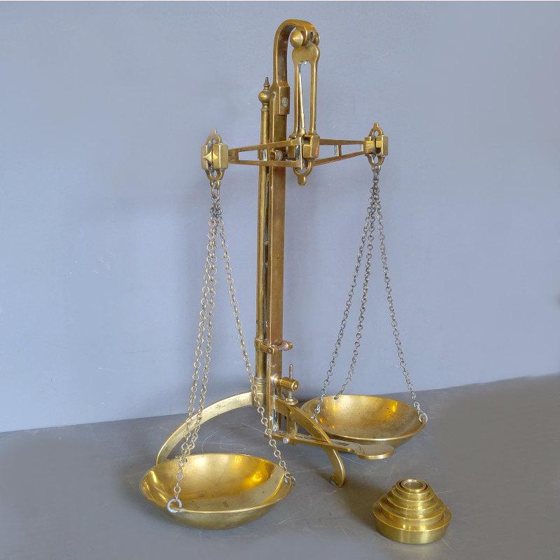 Set of antique brass bank scales Image 1