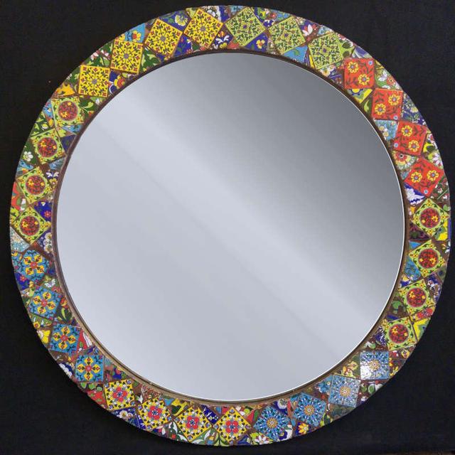 Tiled Mosiac Circular Framed Mirror