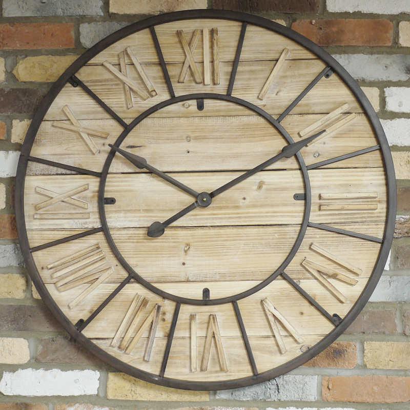 Industrial style pine and metal clock Image 1