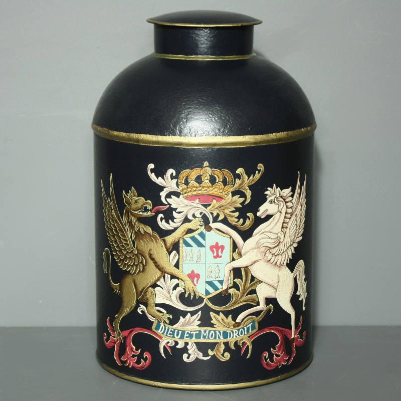Black metal tea caninster with crest Image 1
