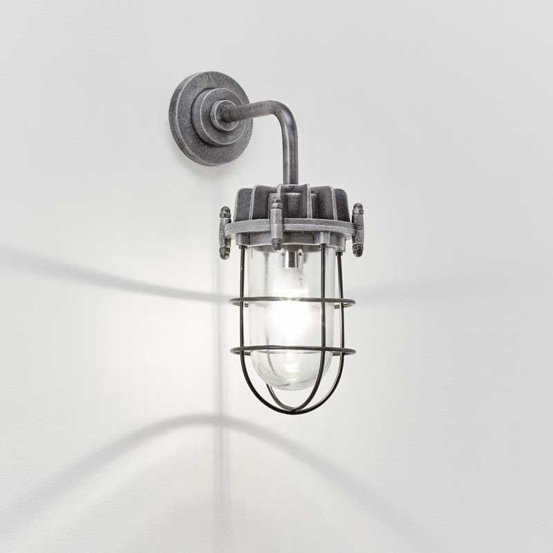 Caged industrial wall light in weathered antique aluminium Image 1