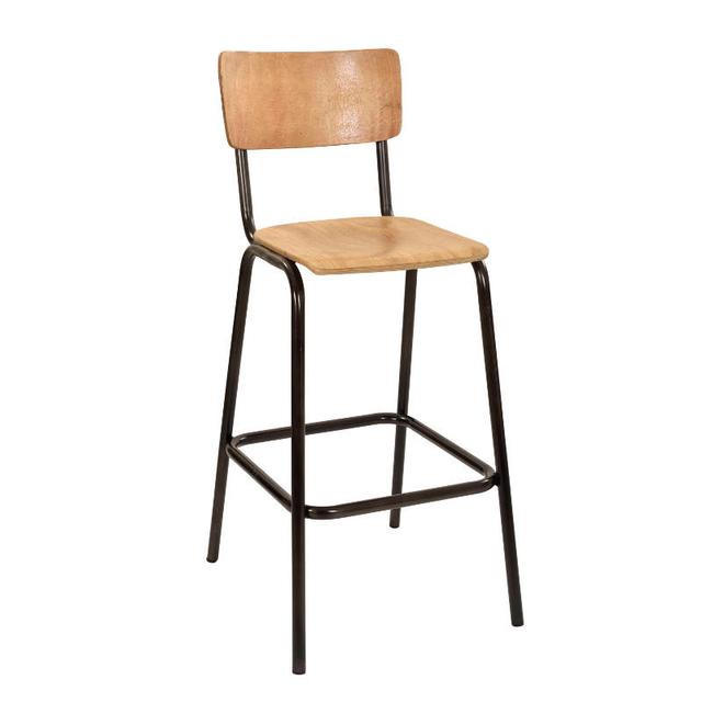 School Bar Stool, Wooden Seat and Back