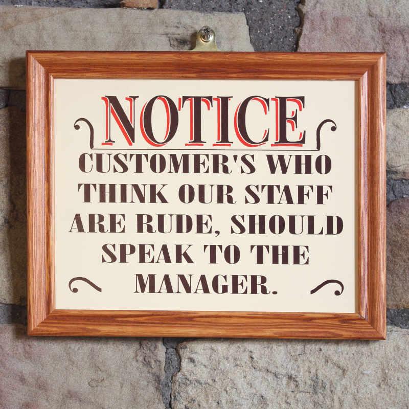 Rude staff framed timber sign Image 1
