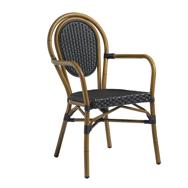 Cafe Stackable Armchair In Black Weave
