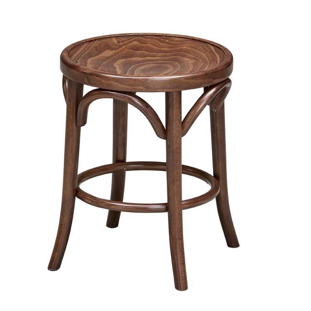Bentwood Low Stool In Walnut, Wood Seat