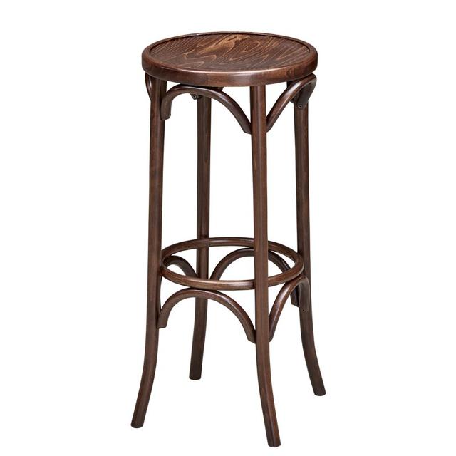 Bentwood Bar Stool In Walnut, Wood Seat