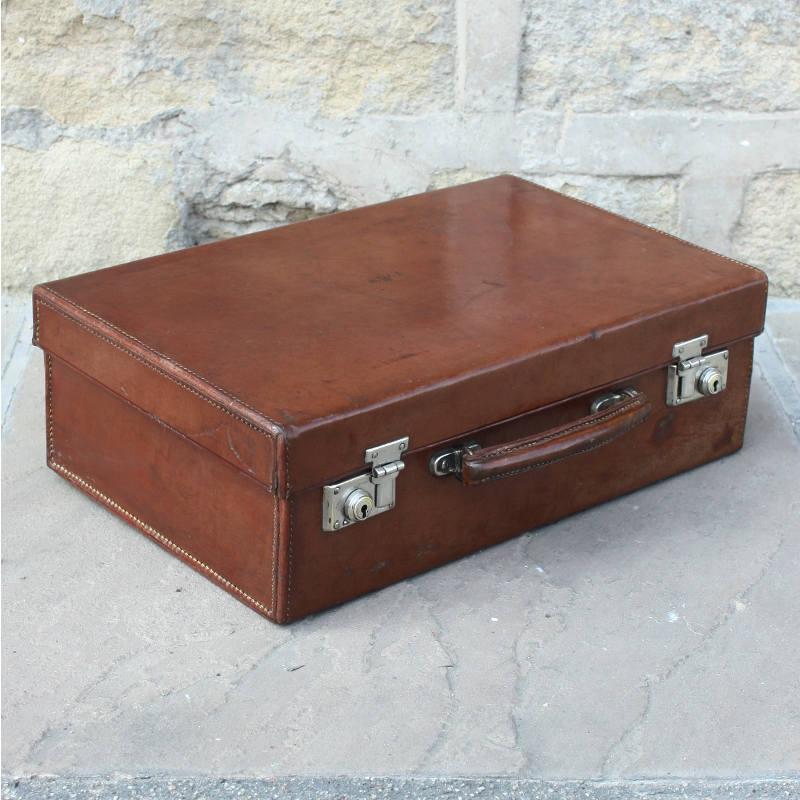 Vintage brown leather suitcase Image 1