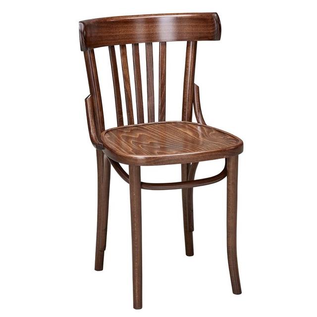 Slat Back Bentwood Side Chair In Walnut, Wood Seat