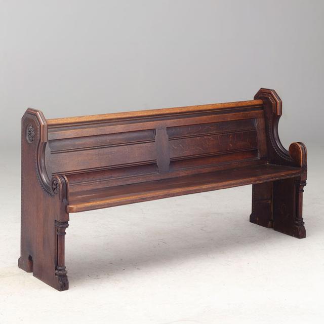 English Oak Pew with decorative ends