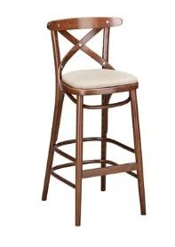 Leopold Bentwood Bar Stool In Walnut Finish, Upholstered Seat