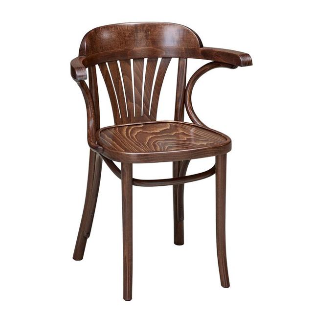 Fan Back Bentwood Armchair In Walnut Finish, Wood Seat