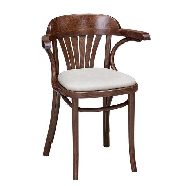 Fan Back Bentwood Armchair In Walnut Finish, Upholstered Seat