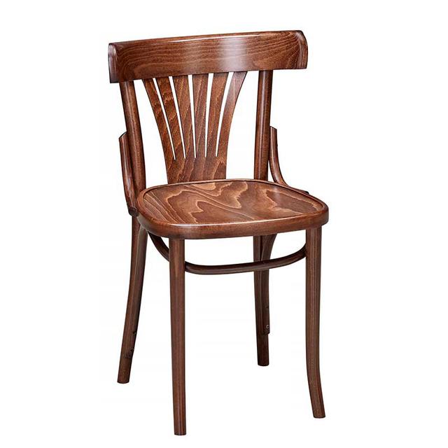Fan Back Bentwood Side Chair In Walnut Finish, Wood Seat