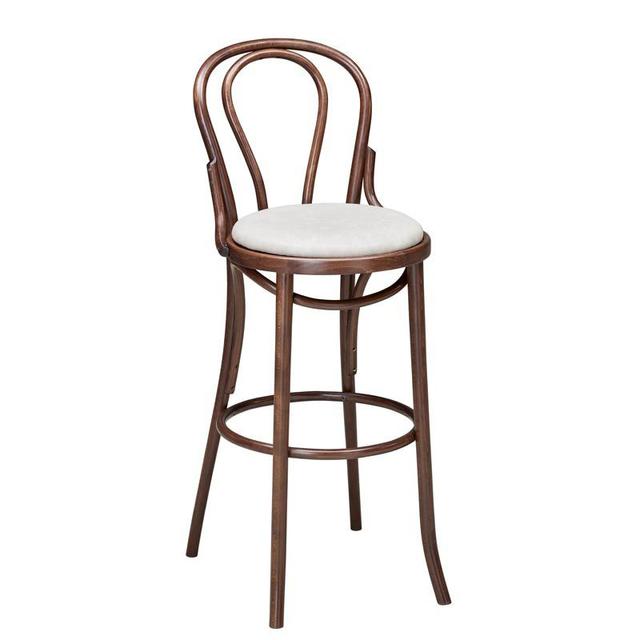 Bistro Bentwood Bar Stool In Walnut Finish, Upholstered Seat