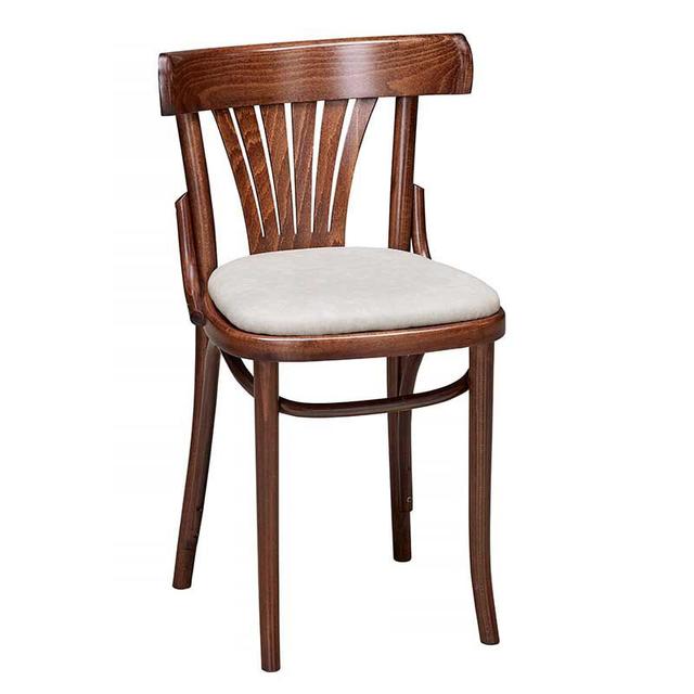 Fan Back Bentwood Side Chair In Walnut Finish, Upholstered Seat