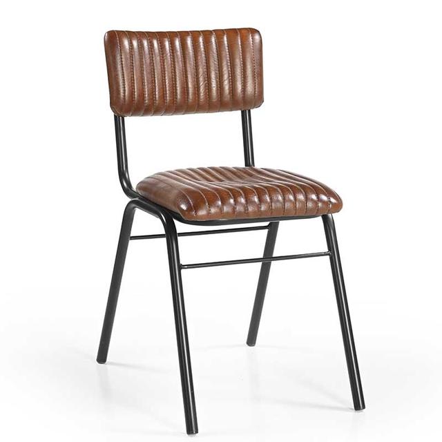 School Side Chair In Leather, Vintage Tan