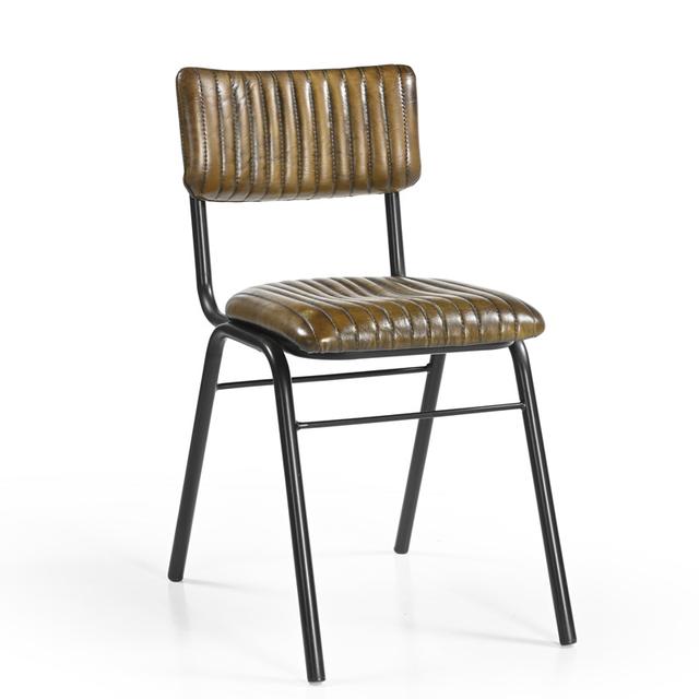 School Side Chair In Leather, Vintage Olive Green