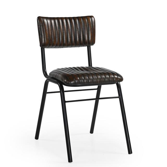 School Side Chair In Leather, Vintage Tobacco