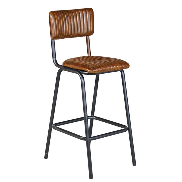 School Bar Stool In Leather, Vintage Tan