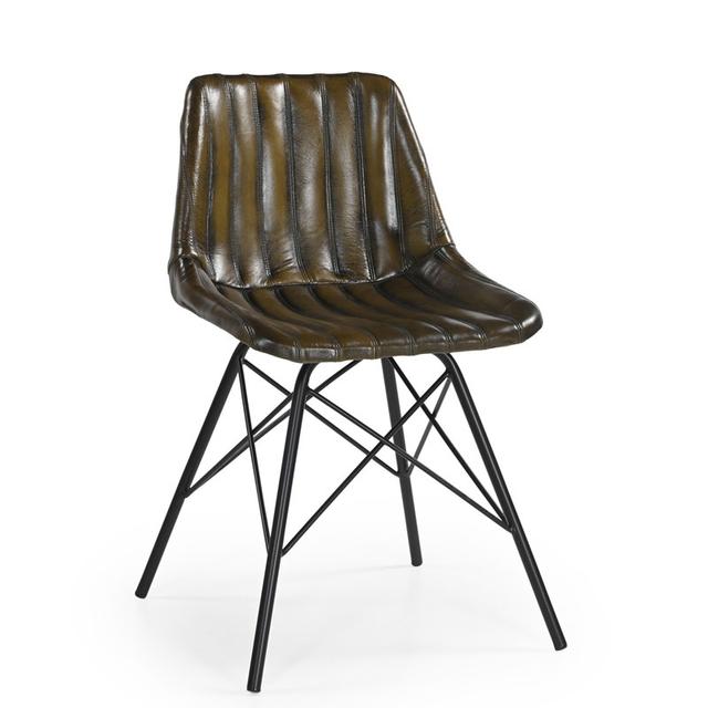 Carnaby Side Chair in Vintage Olive Green Leather