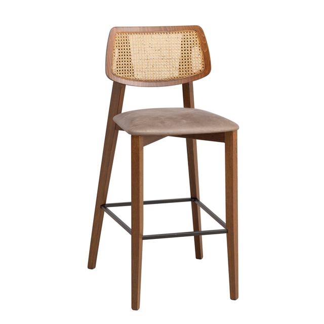 Alma Bar Stool, Cane Back, Upholstered Seat