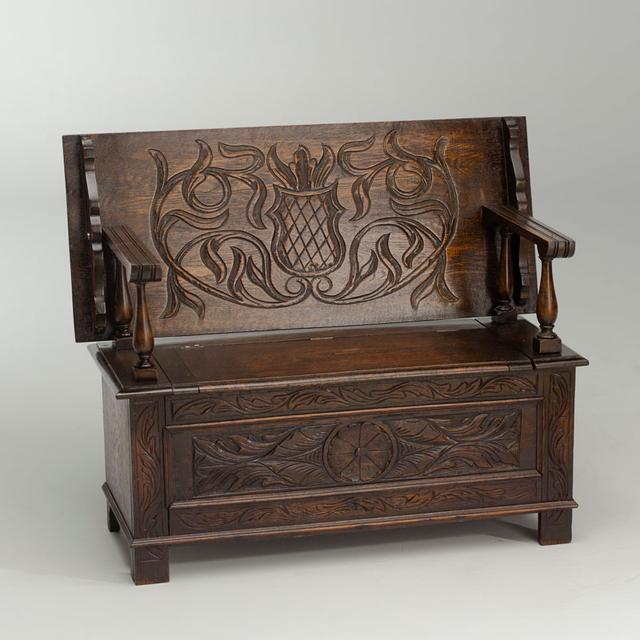Carved Oak Monk's Bench
