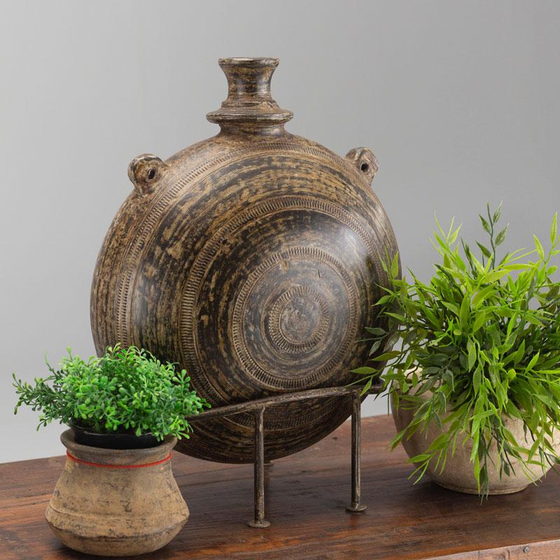 Antique Clay Water Jug on Stand