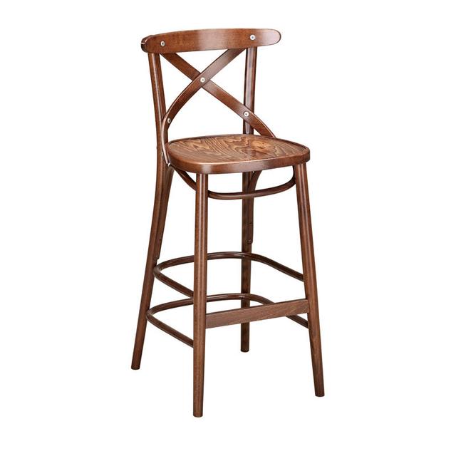 Leopold Bentwood Bar Stool In Walnut, Wood Seat