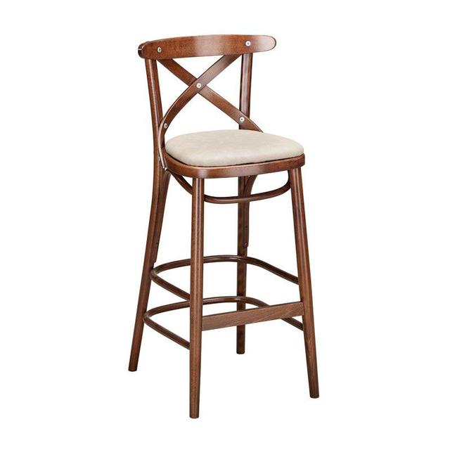 Leopold Bentwood Bar Stool In Walnut, Upholstered Seat