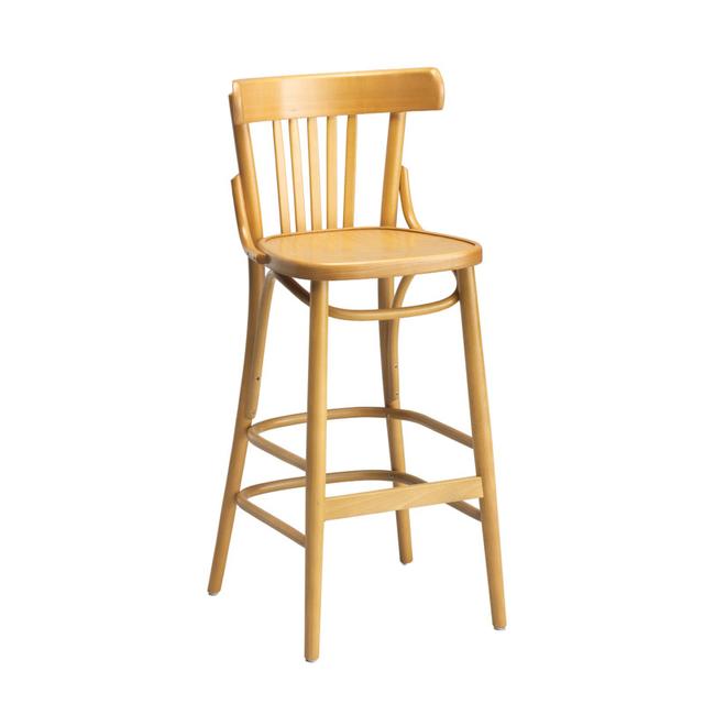 Slat Back Bentwood Bar Stool, Wood Seat